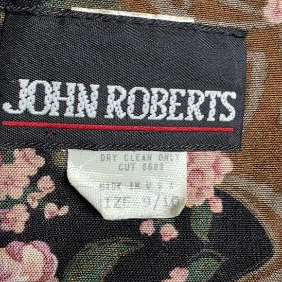 Vintage 80s Rayon Floral Shirt Dress Brown Pink Made USA, sz 9/10 - Picture 5 of 6